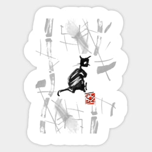 sumi-e cat Sticker